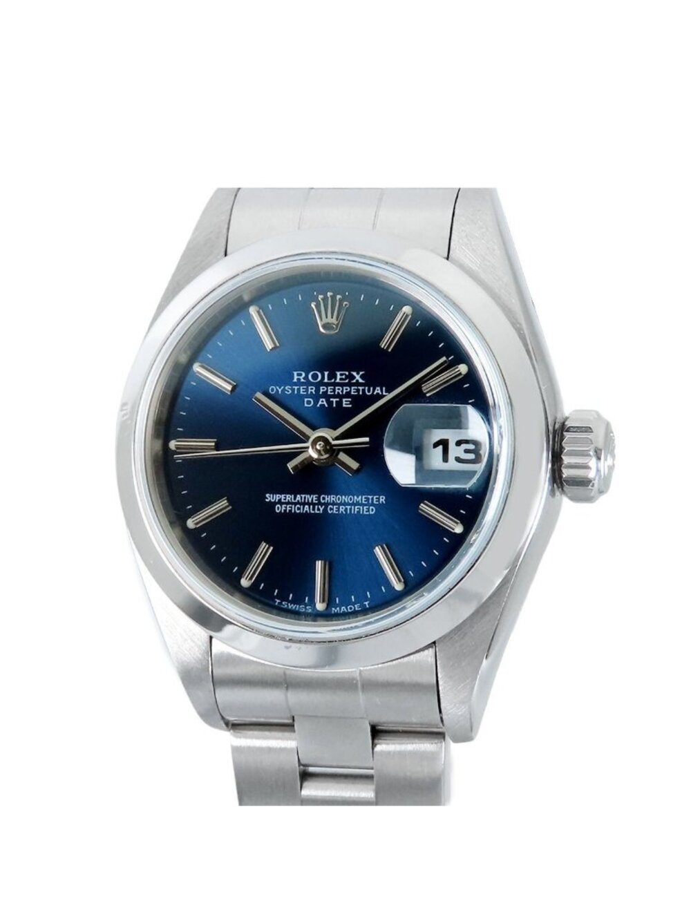 Rolex Oyster Perpetual Date Blue SS Bracelet Watch Automatic